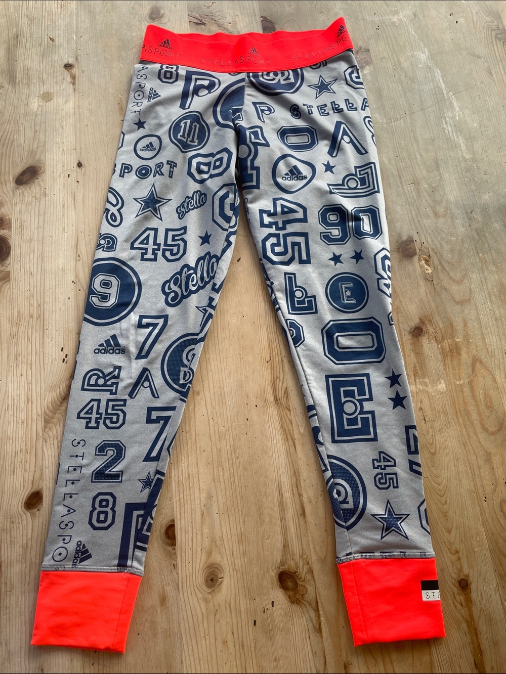adidas StellaSport Gray Leggings with Neon Coral Waistband Stella McCarthy